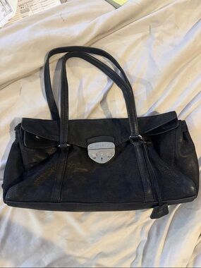 Prada Black Leather Shoulder Bag with Silver Hardware